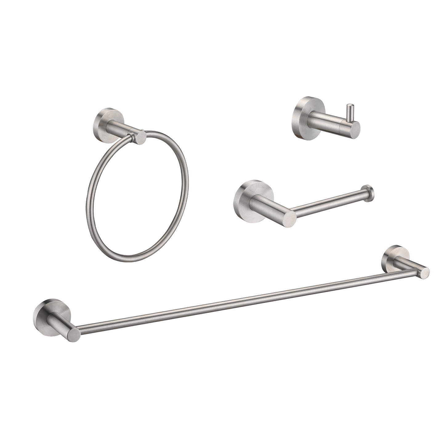 Brushed Nickel Bathroom Hardware Set 4 Pieces; Towel Bar Set Stainless Steel Wall Mounted;  Includes 16In Hand Towel Bar;  Towel Ring;  Robe Towel Hooks; Toilet Paper Holder;  Bathroom Towel Rack Set