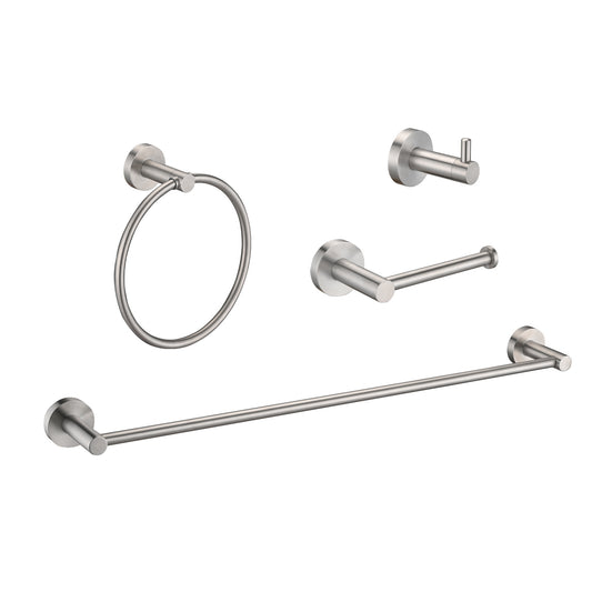 Brushed Nickel Bathroom Hardware Set 4 Pieces; Towel Bar Set Stainless Steel Wall Mounted;  Includes 16In Hand Towel Bar;  Towel Ring;  Robe Towel Hooks; Toilet Paper Holder;  Bathroom Towel Rack Set