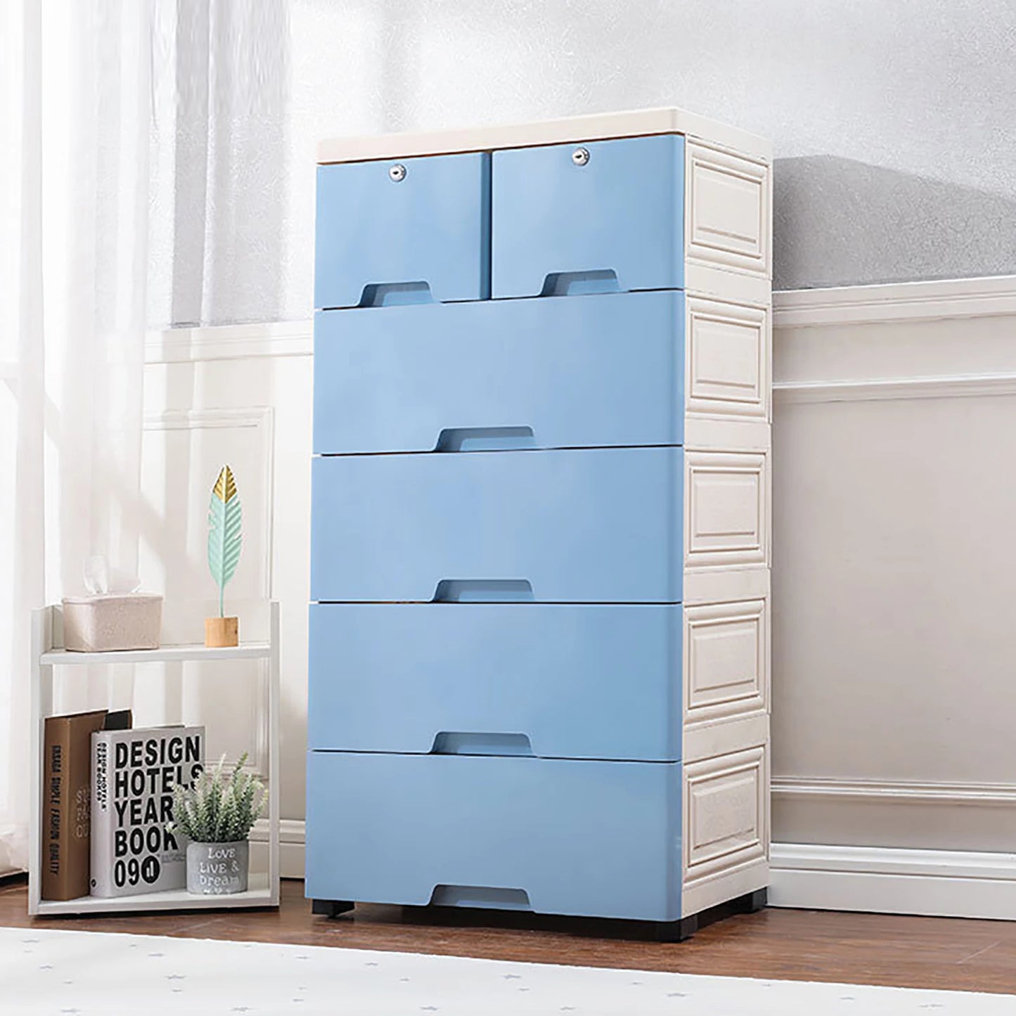 6 Drawer Plastic Dresser With Wheels Storage Cabinet Tower Closet Organizer Unit for Home Office Bedroom Living Room