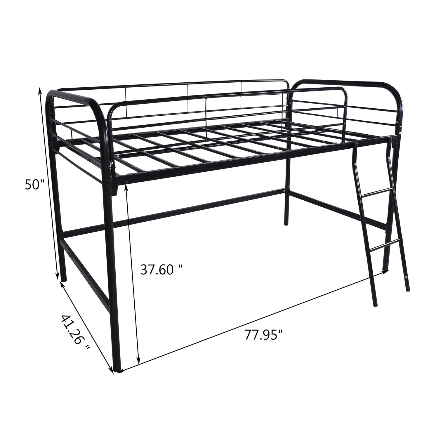 Low Loft Twin Metal Bed with Sturdy Steel Frame , No Box Spring Needed, Black