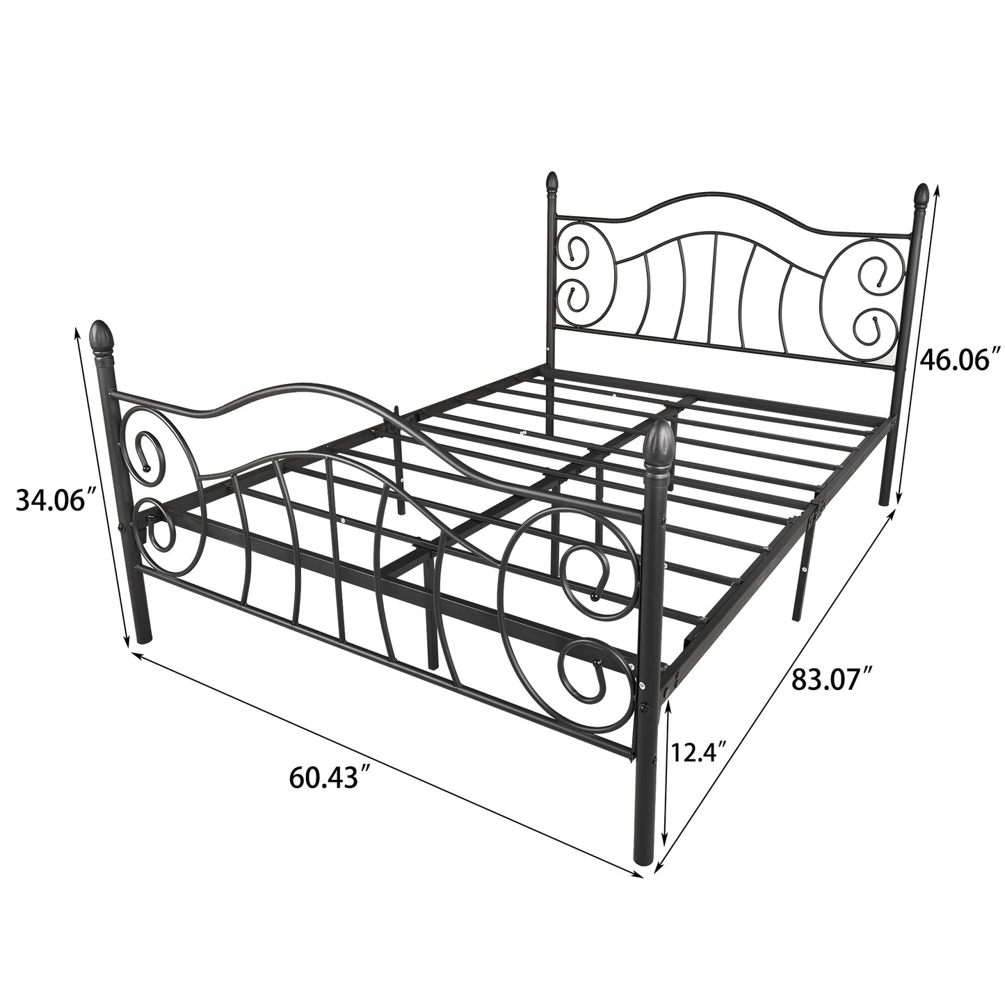 Metal bed frame platform mattress foundation with headboard and footboard;  heavy duty and quick assembly;  Full black