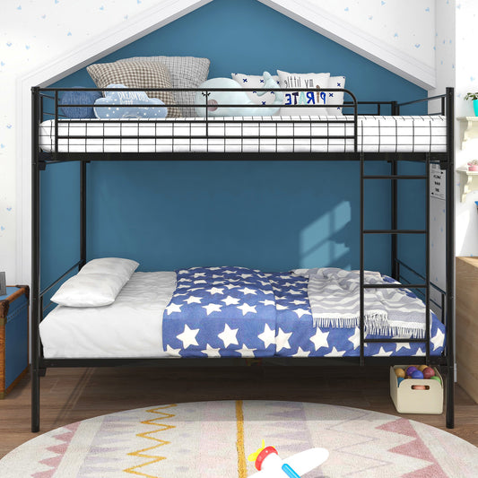 Twin-Over-Twin Bunk Bed with Metal Frame and Ladder, Space-Saving Design