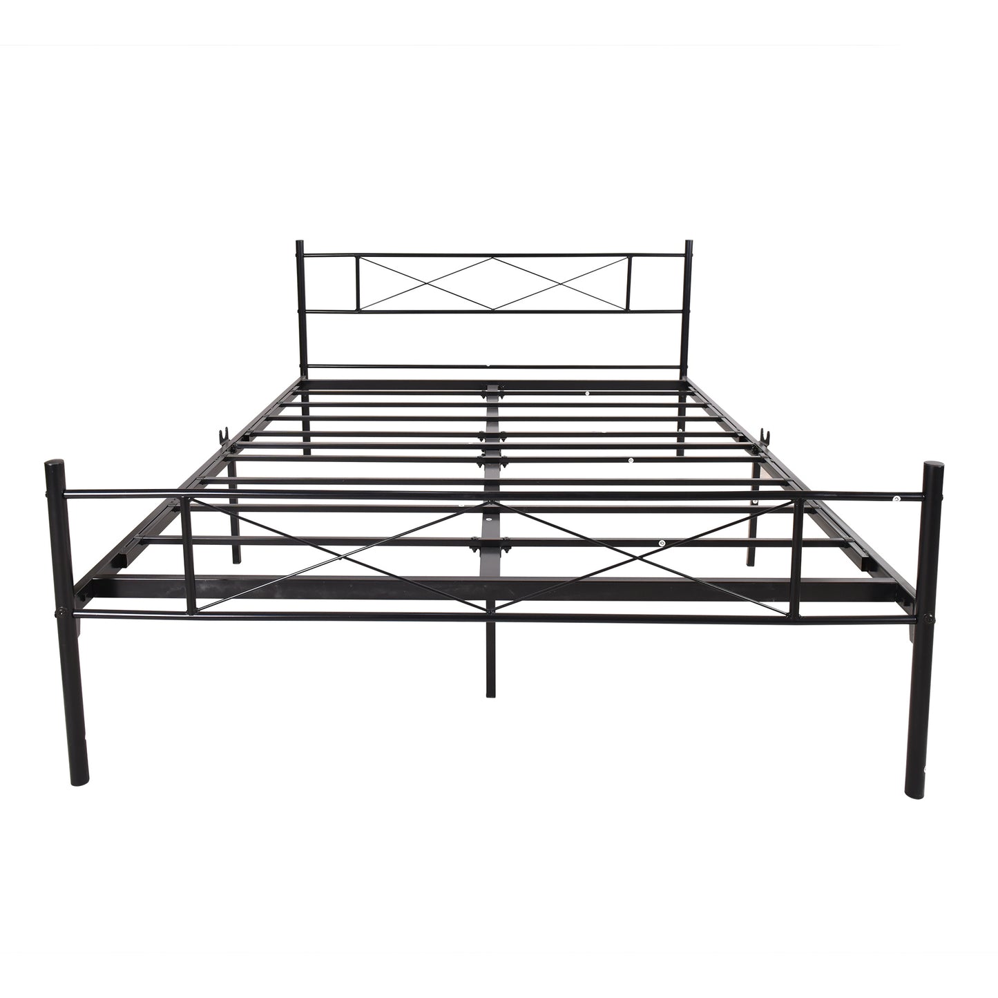 Queen Size Metal Bed Frame Mattress Foundation with Vintage Headboard and Footboard Easy Assembly No Spring Needed; Black