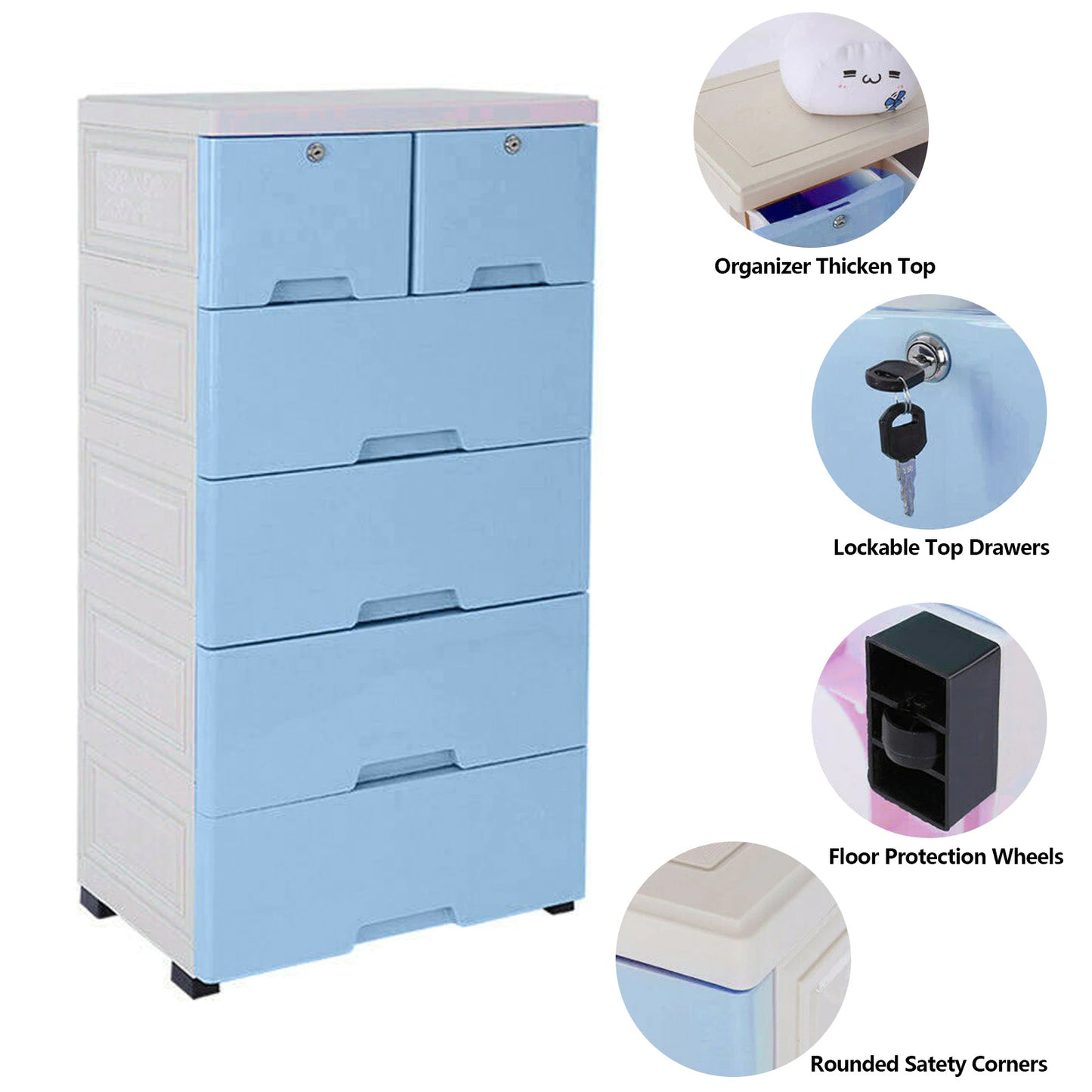 6 Drawer Plastic Dresser With Wheels Storage Cabinet Tower Closet Organizer Unit for Home Office Bedroom Living Room