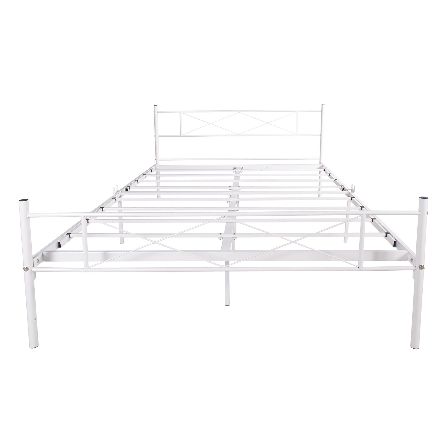 Queen Size Metal Bed Frame Mattress Foundation with Vintage Headboard and Footboard Easy Assembly No Spring Needed; Black