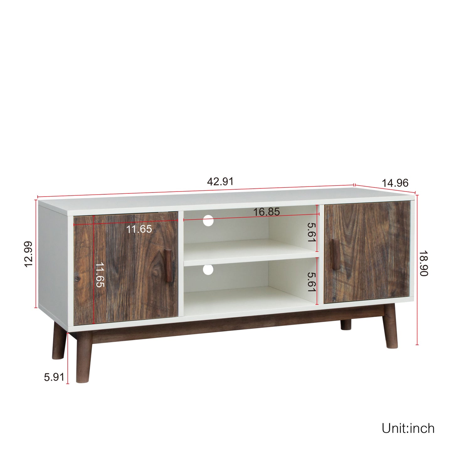 TV Stand Mid-Century Wood Modern Entertainment Center Adjustable Storage Cabinet TV Console for Living Room , White & Espresso