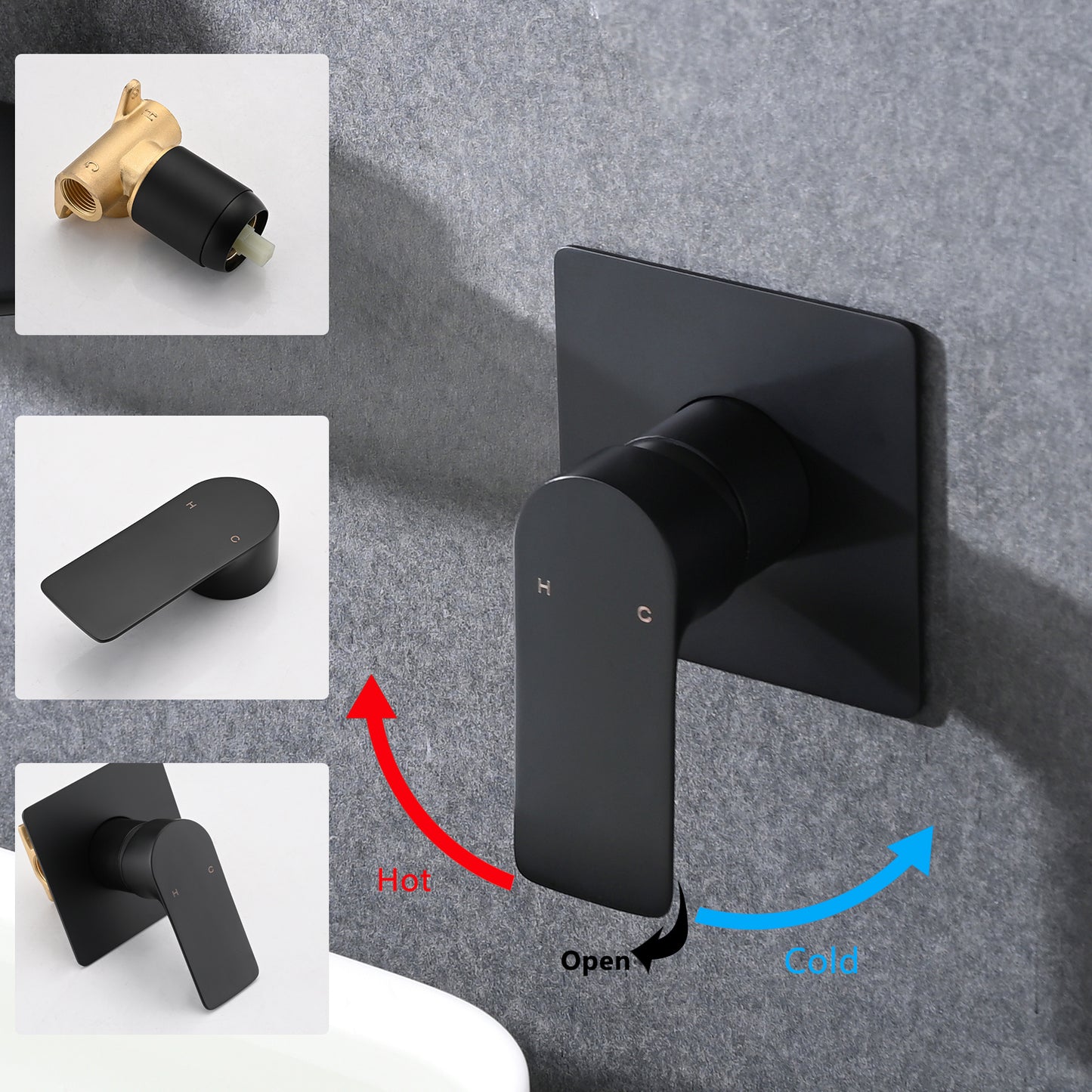 Matte Black Bathroom Waterfall Wall Mount Sink Faucet