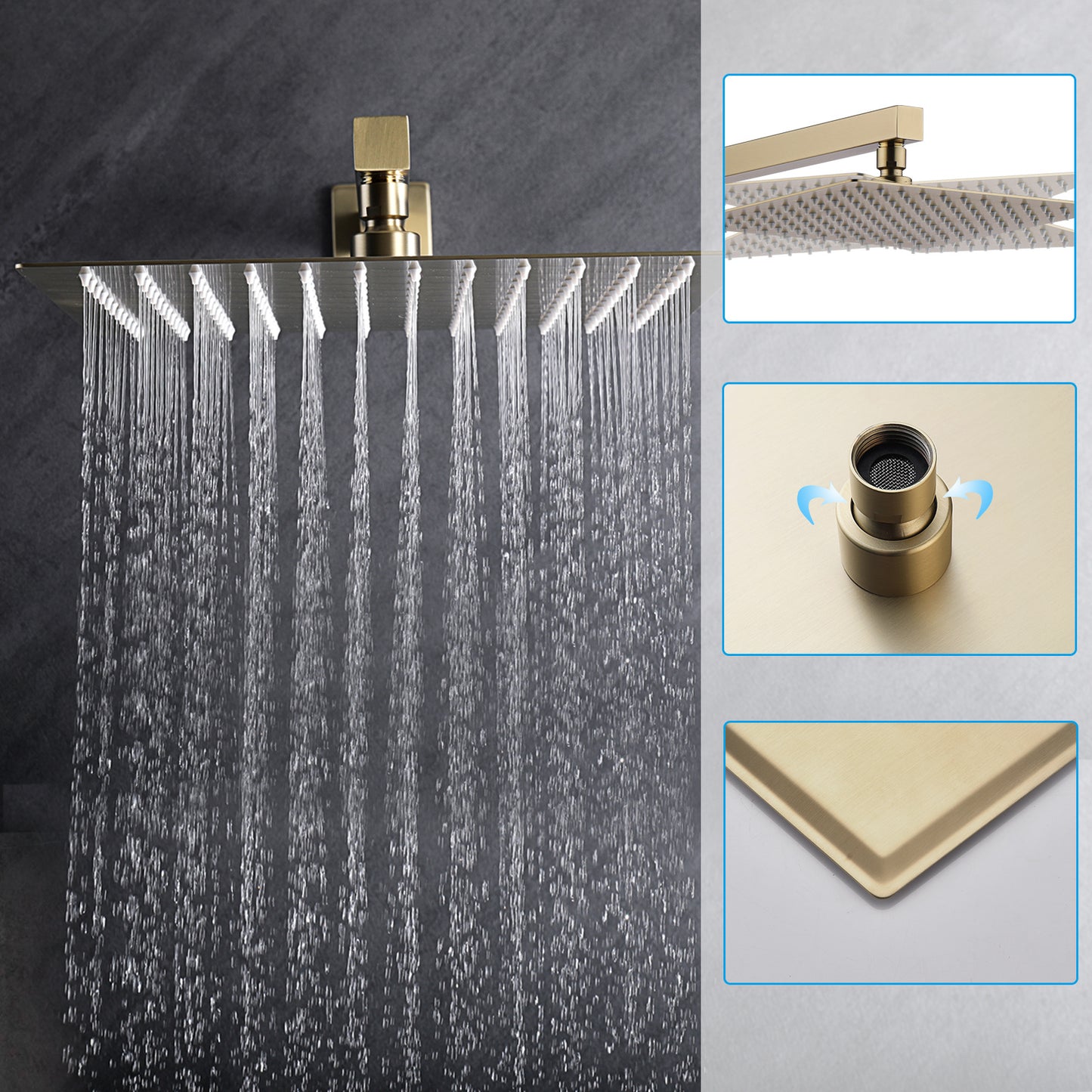 12 Inches Shower System with Shower Head and Handheld Shower Head Brushed Gold