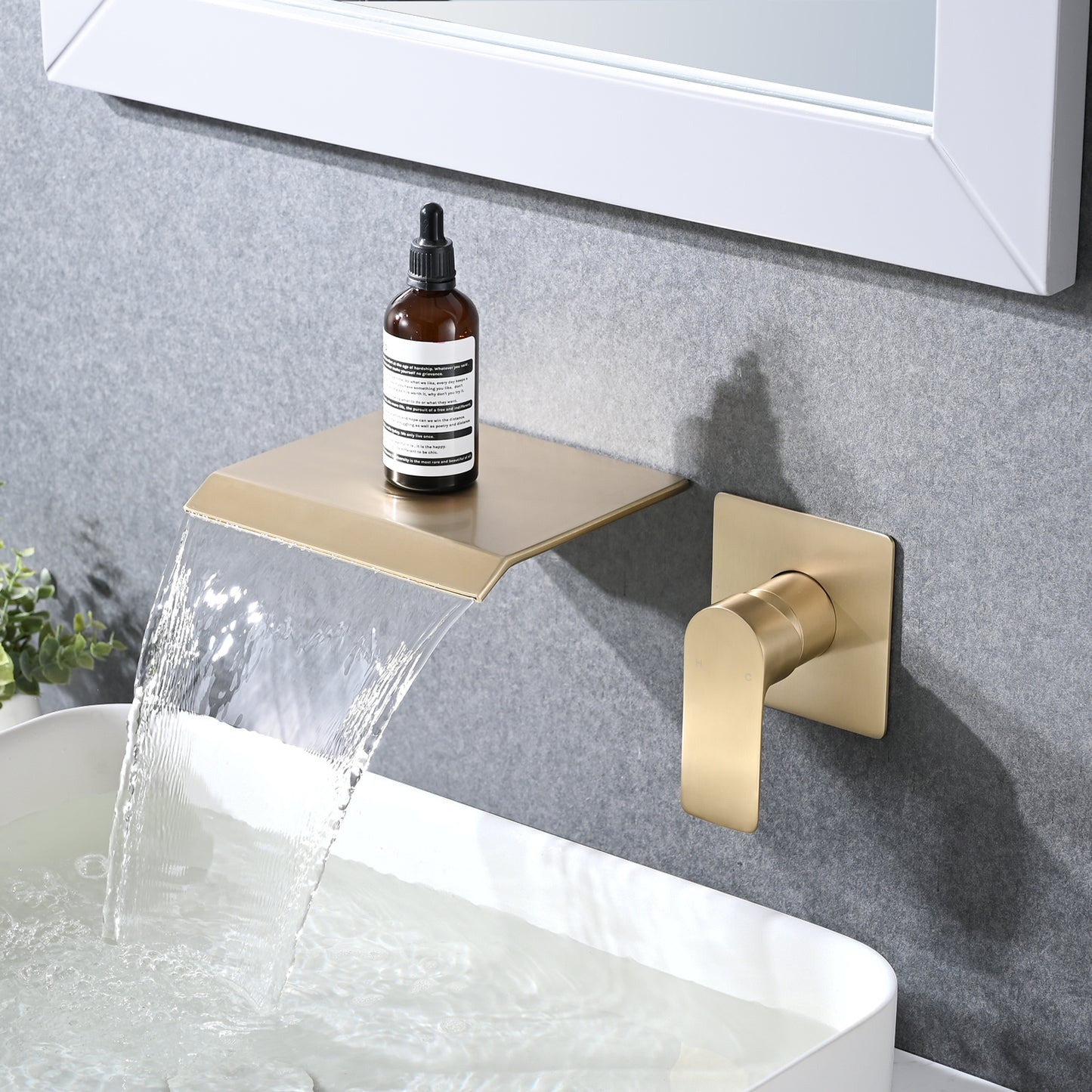 Single Handle Brushed Gold Bathroom Waterfall Sink Faucet