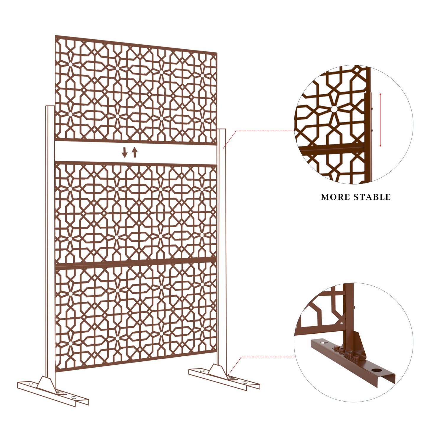 6.5 ft. H x 4 ft. W Laser Cut Metal Privacy Screen, 24"*48"*3 panels