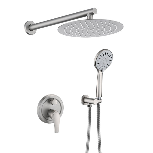 Brushed Nickle 10 Inches Shower with High Pressure Rain Shower Head and 5-Function Handheld Shower Head