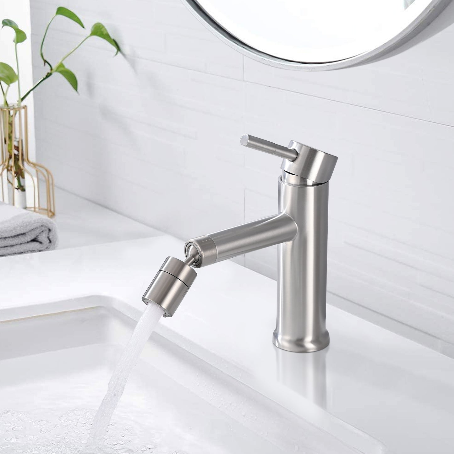 Brushed Nickle Bathroom Faucet for 2 Mode Faucet for Bathroom Sink