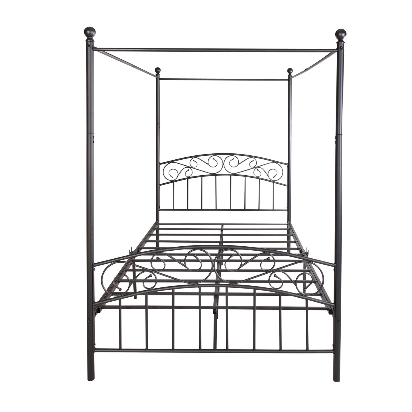 Metal Canopy Bed Frame with Ornate European Style Headboard & Footboard Perfectly Fits Your Mattress Easy DIY Assembly All Parts Included;  Full Black