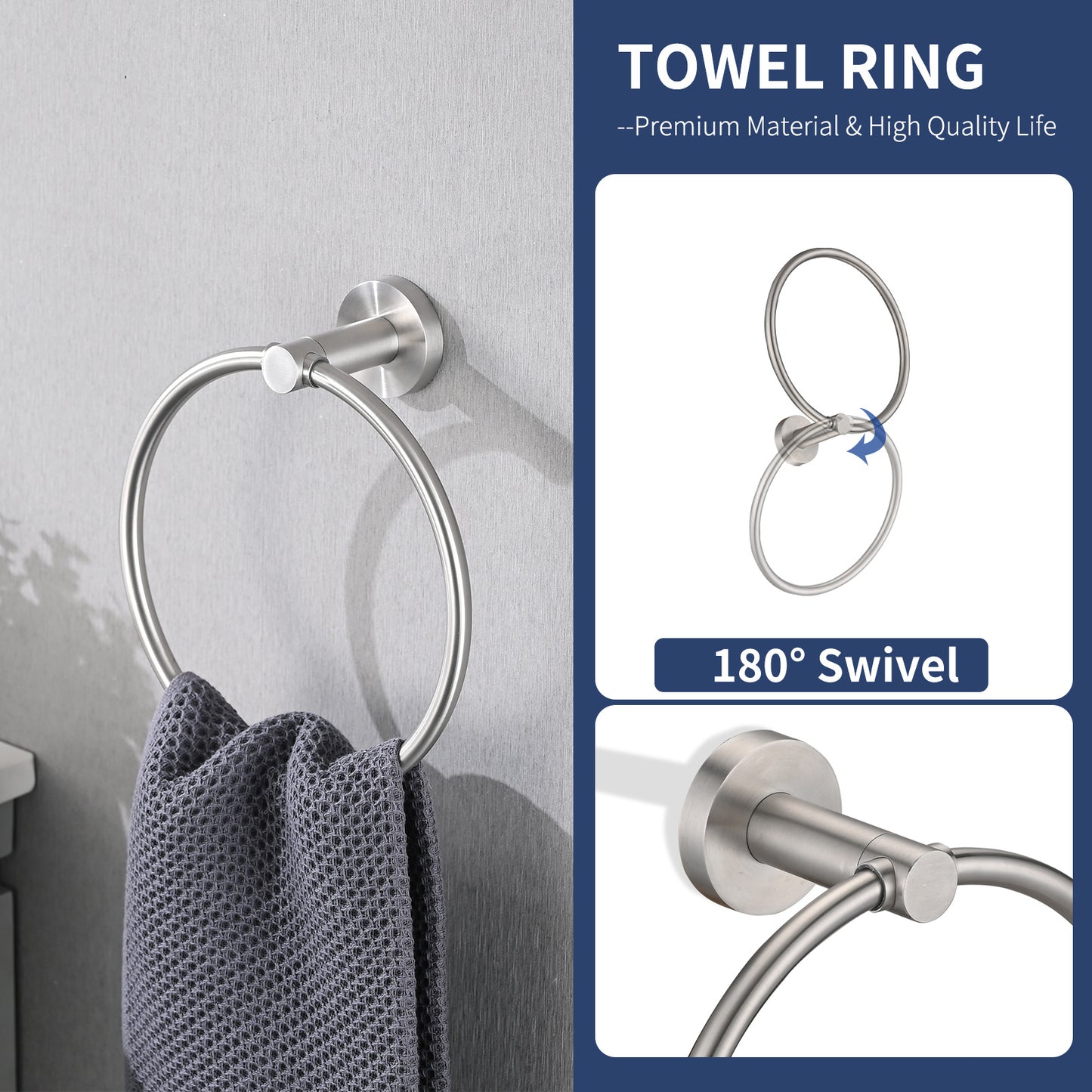 Brushed Nickel Bathroom Hardware Set 4 Pieces; Towel Bar Set Stainless Steel Wall Mounted;  Includes 16In Hand Towel Bar;  Towel Ring;  Robe Towel Hooks; Toilet Paper Holder;  Bathroom Towel Rack Set