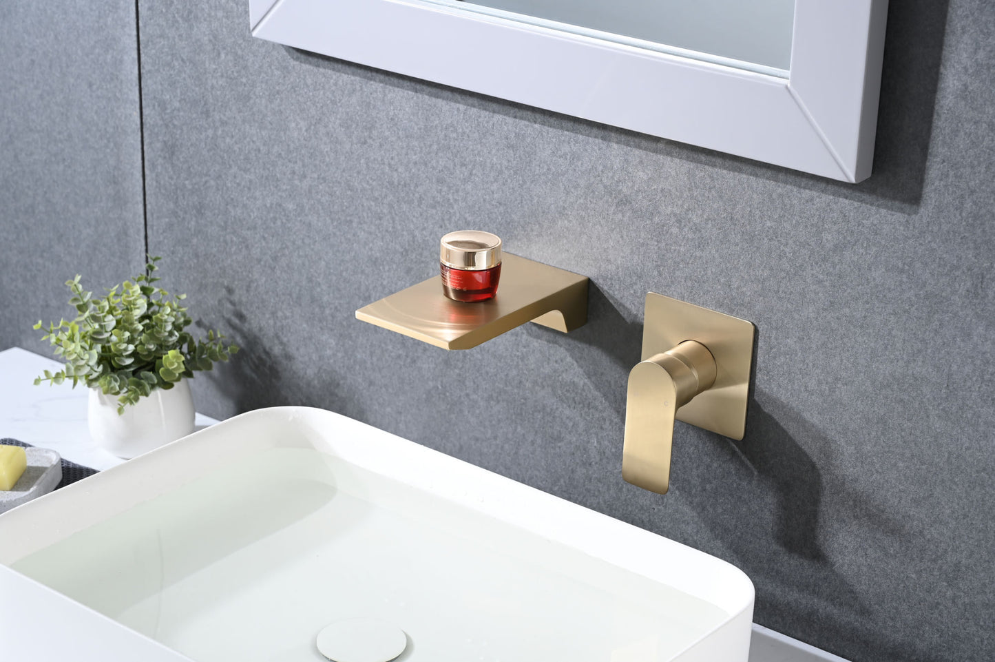 Brushed Gold Wall Mount Waterfall Faucet Single Handle Bathroom Sink Faucet