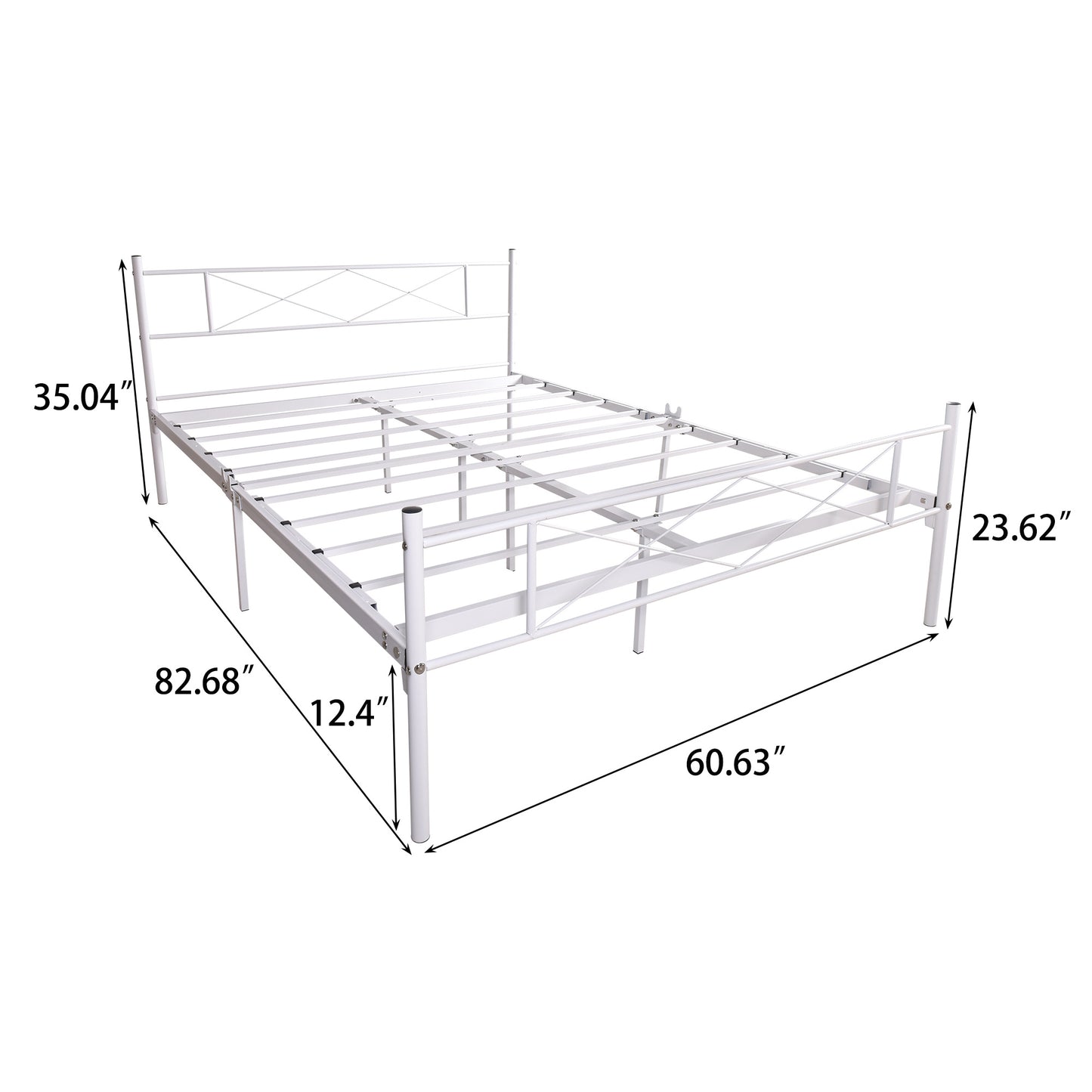 Queen Size Metal Bed Frame Mattress Foundation with Vintage Headboard and Footboard Easy Assembly No Spring Needed; Black