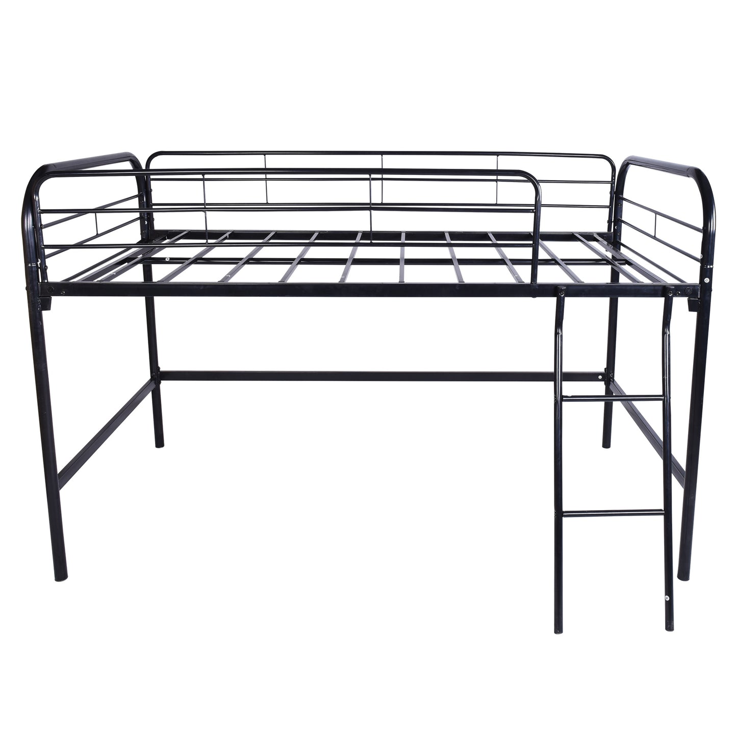 Low Loft Twin Metal Bed with Sturdy Steel Frame , No Box Spring Needed, Black