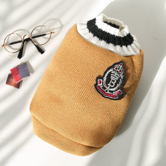 Autumn and winter new knitting vest V-neck college style pet dog cat clothes vest Teddy Bomei supplies