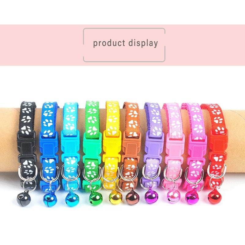 1Pc Colorful Cute Bell Collar Adjustable Buckle Cat Collar Pet Supplies Footprint Personalized Kitten Collar Small Dog Accessory