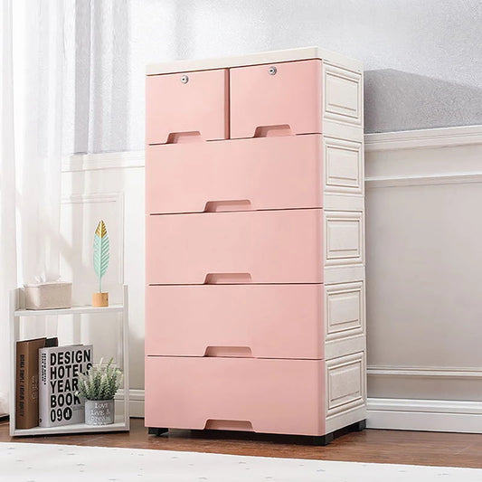 6 Drawer Plastic Dresser With Wheels Storage Cabinet Tower Closet Organizer Unit for Home Office Bedroom Living Room