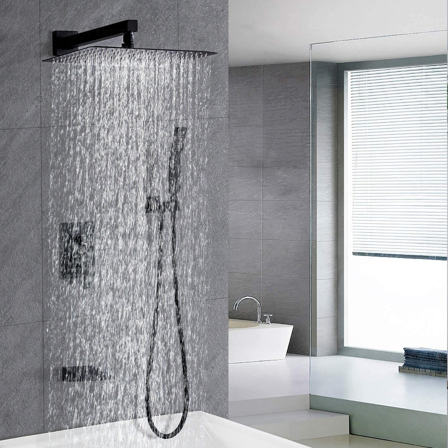 12 Inches Rain Shower Faucet Sets Complete with Shower Rough-in Valve Matte Black