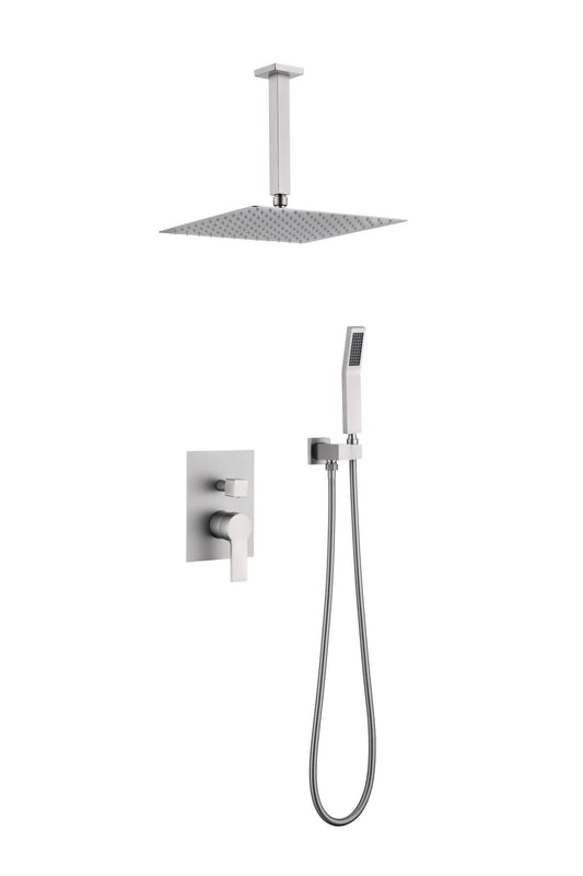 12 Inch Bathroom Rain Shower Combo Set Brushed Nickle