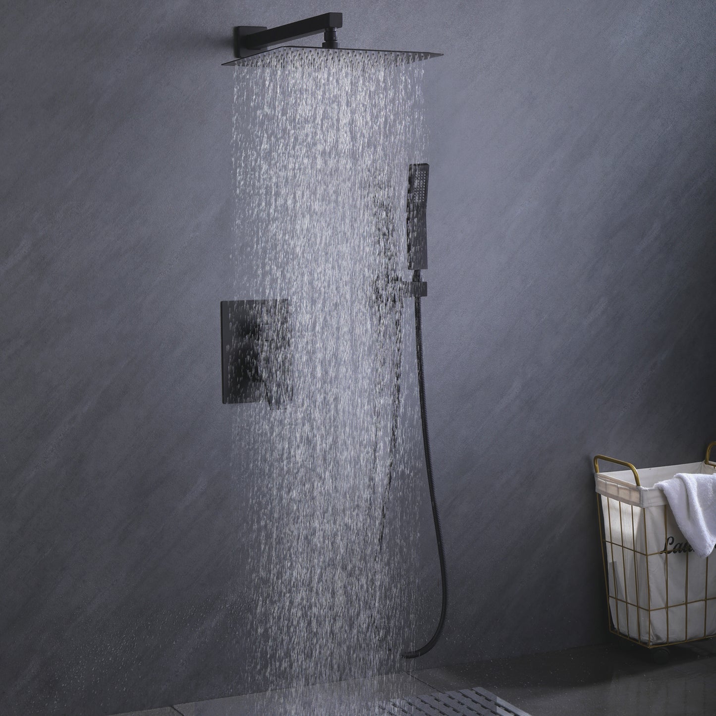 12 Inches Bathroom Rain Mixer Shower System Rainfall Shower Fixtures Matte Black