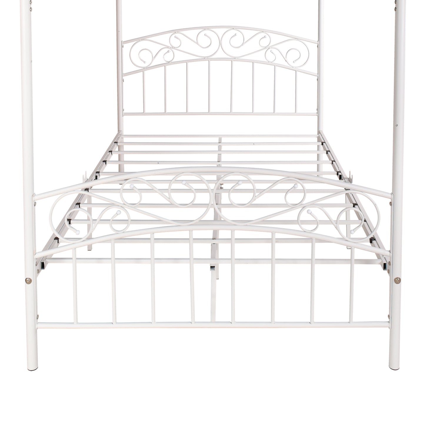 Metal Canopy Bed Frame with Ornate European Style Headboard & Footboard Perfectly Fits Your Mattress Easy DIY Assembly All Parts Included;  Full Black