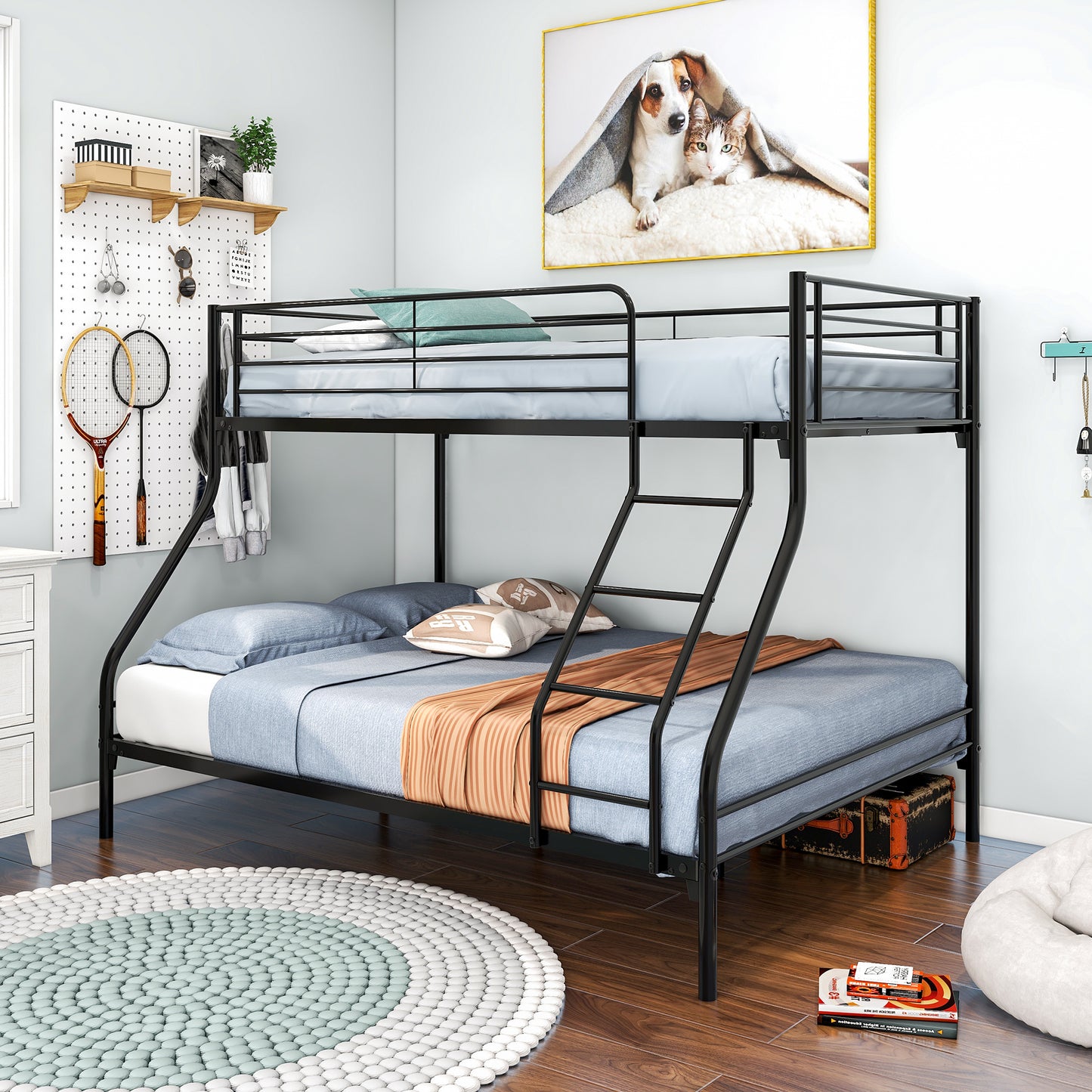 Heavy Duty Twin-Over-Full Metal Bunk Bed, Easy Assembly with Enhanced Upper-Level Guardrail