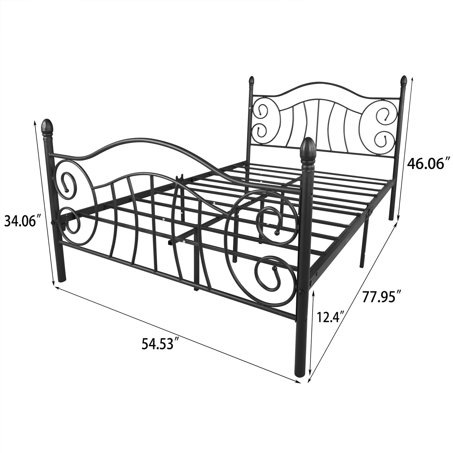 Metal bed frame platform mattress foundation with headboard and footboard;  heavy duty and quick assembly;  Full black