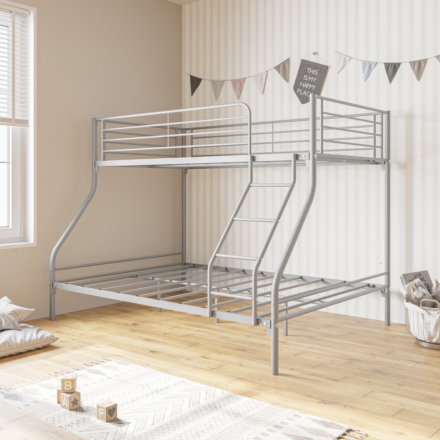 Heavy Duty Twin-Over-Full Metal Bunk Bed, Easy Assembly with Enhanced Upper-Level Guardrail