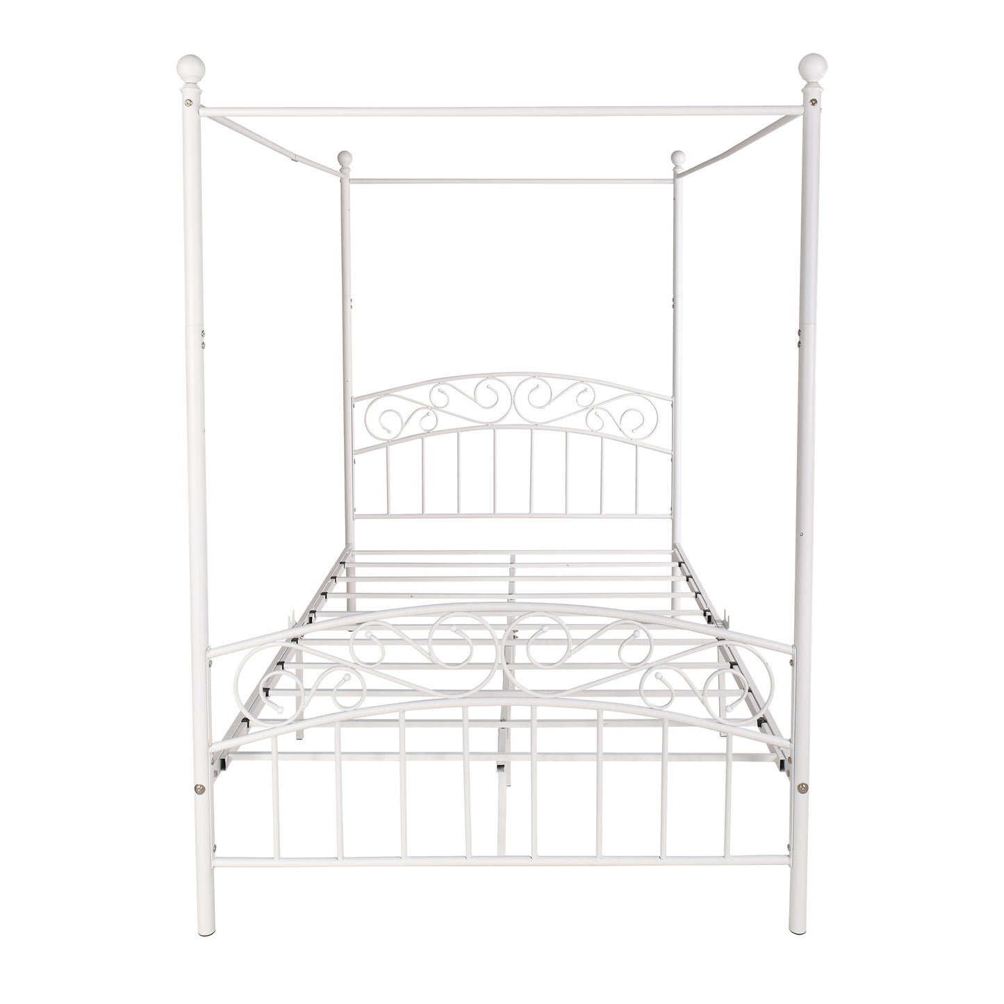 Metal Canopy Bed Frame with Ornate European Style Headboard & Footboard Perfectly Fits Your Mattress Easy DIY Assembly All Parts Included;  Full Black