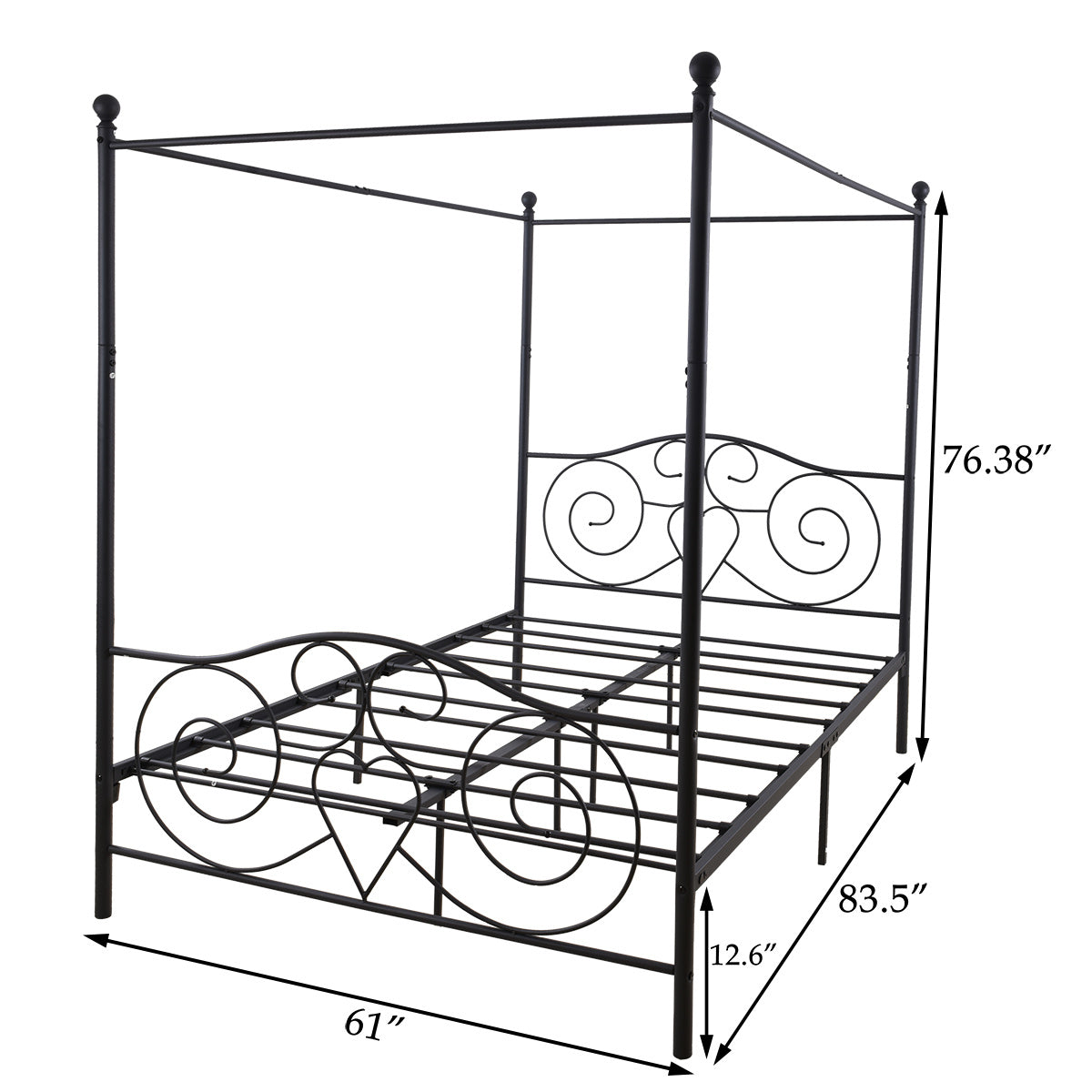 Metal Canopy Bed Frame with Vintage Style Headboard & Footboard Sturdy Steel Holds 400lbs Perfectly Fits Your Mattress Easy DIY Assembly All Parts Included;  Twin Black