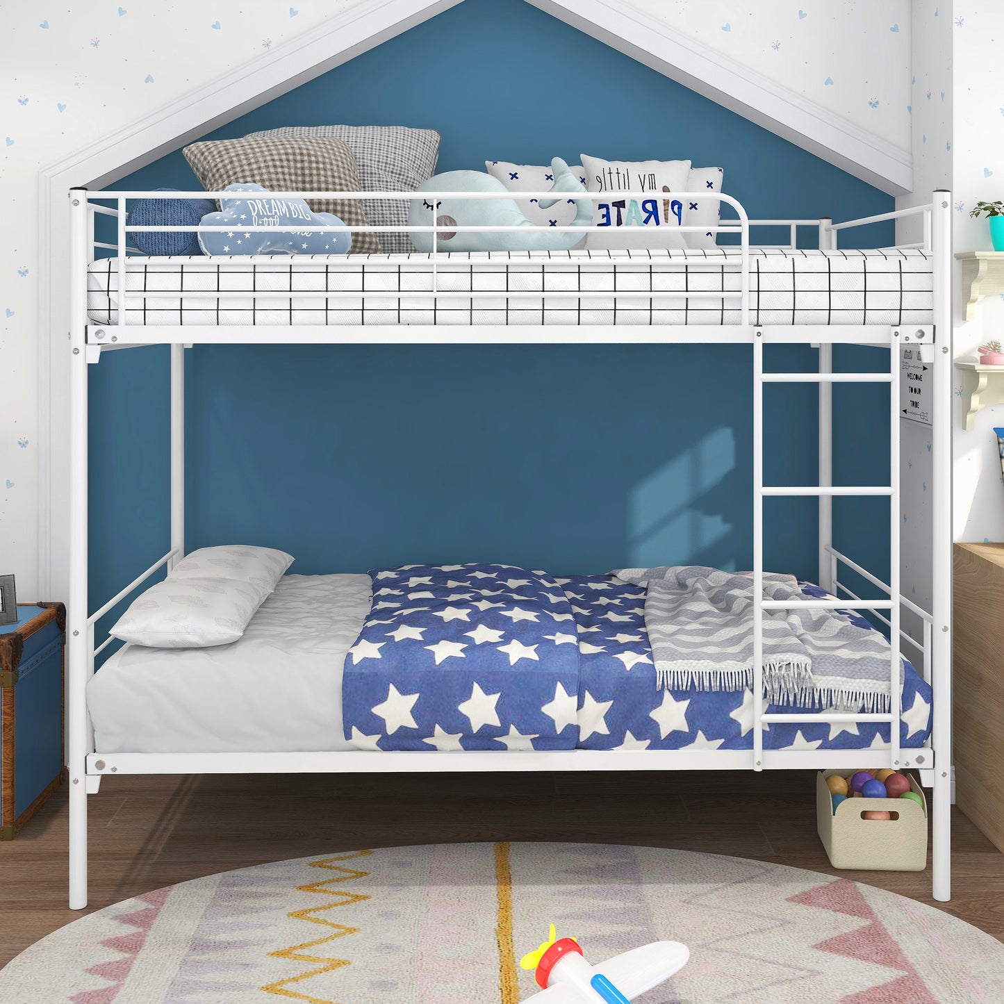 Twin-Over-Twin Bunk Bed with Metal Frame and Ladder, Space-Saving Design