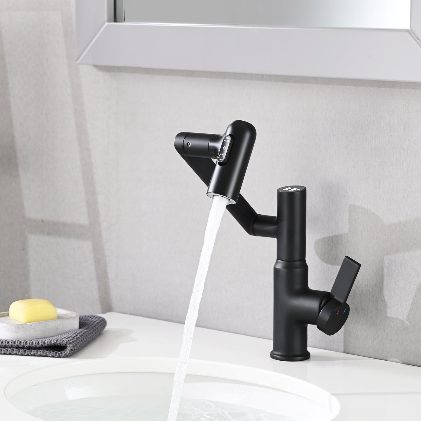 Faucet for Bathroom Sink; Bathroom Faucet with 1080° Rotary Faucet; 1 Hole; with Spray Dual Function; Temperature Display; ; Hot and Cold Dual Control; Suitable for Single Hole