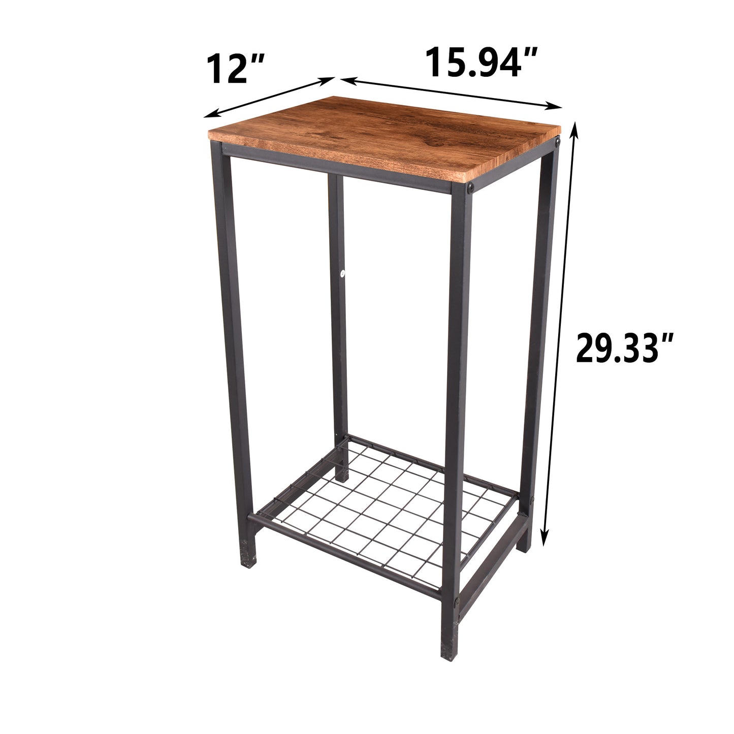 2-Tier End Table;  Industrial Side Table Nightstand with Durable Metal Frame;  Coffee Table with Mesh Shelves for Living Room;  Oak Finish