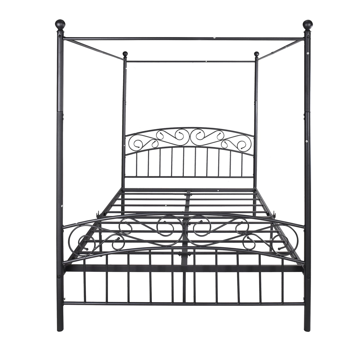 Metal Canopy Bed Frame with Ornate European Style Headboard & Footboard Perfectly Fits Your Mattress Easy DIY Assembly All Parts Included;  Full Black