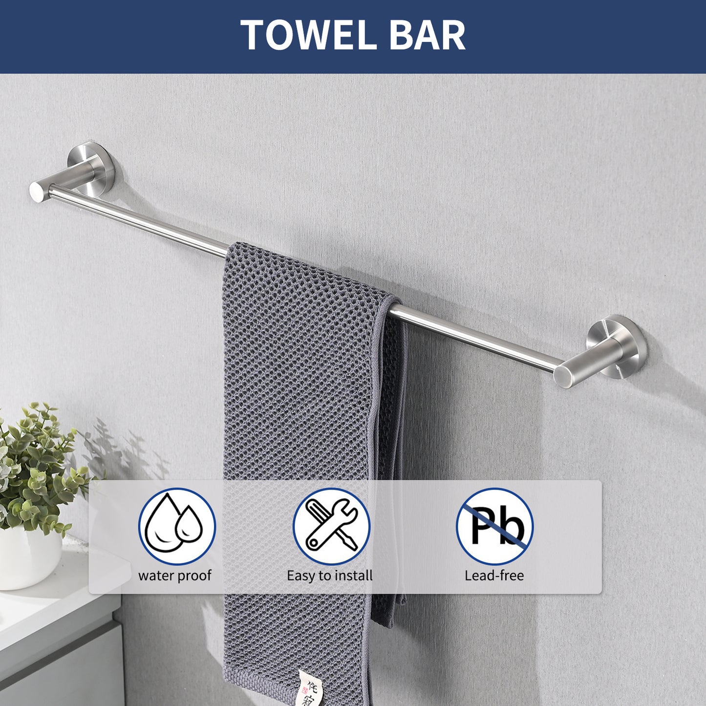 Brushed Nickel Bathroom Hardware Set 4 Pieces; Towel Bar Set Stainless Steel Wall Mounted;  Includes 16In Hand Towel Bar;  Towel Ring;  Robe Towel Hooks; Toilet Paper Holder;  Bathroom Towel Rack Set