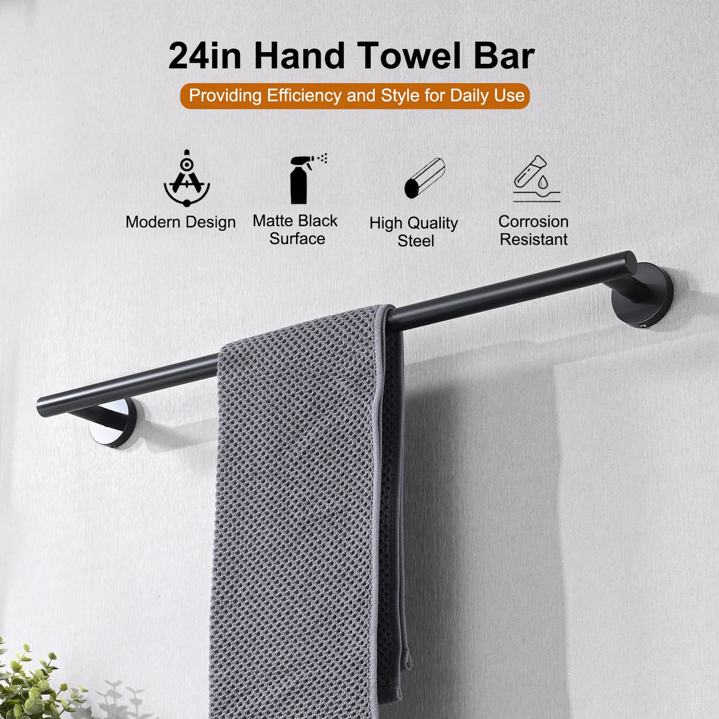 Bathroom Hardware Set;  Matte Black Stainless Steel Bathroom Hardware Set;  Including 16" Hand Towel Bar;  Toilet Paper Holder;  Robe Towel Hooks;  Round Wall Mounted Set Bathroom Accessories Kit