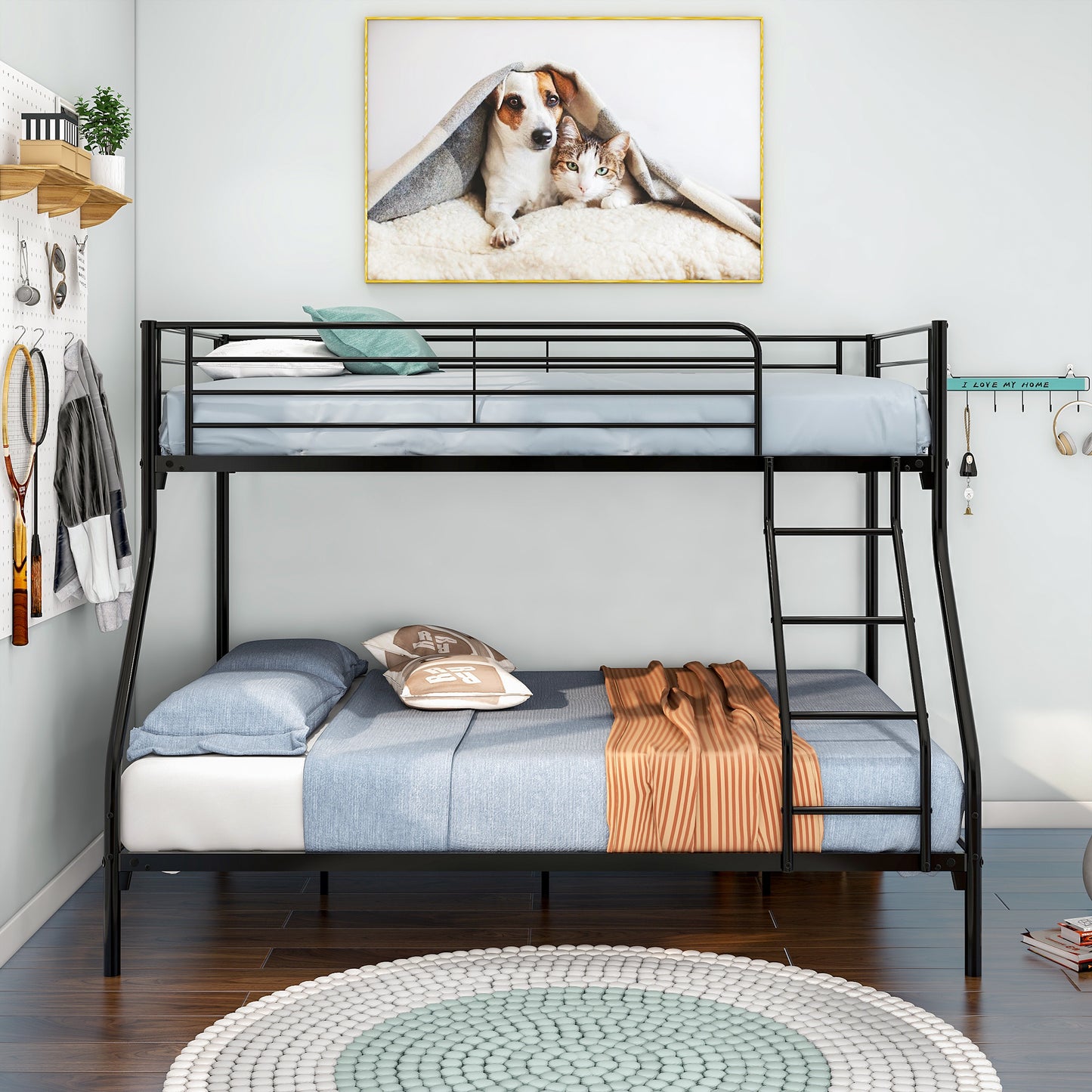 Heavy Duty Twin-Over-Full Metal Bunk Bed, Easy Assembly with Enhanced Upper-Level Guardrail