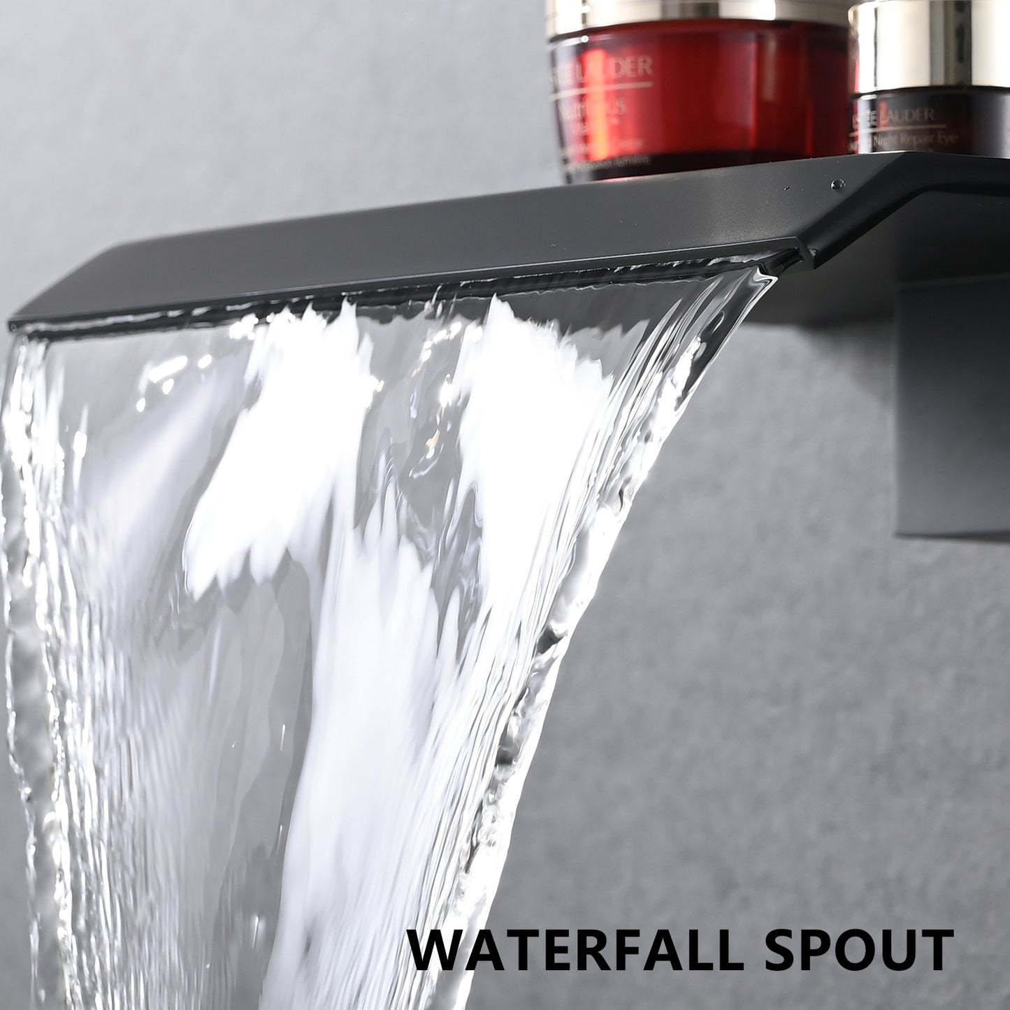 Matte Black Bathroom Waterfall Wall Mount Sink Faucet