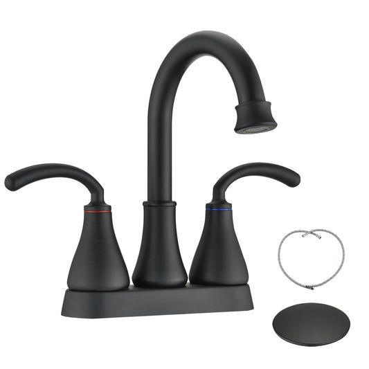 Matte Black Dual Handles 4 Inches Centerset Lead-Free Bathroom Sink Faucet