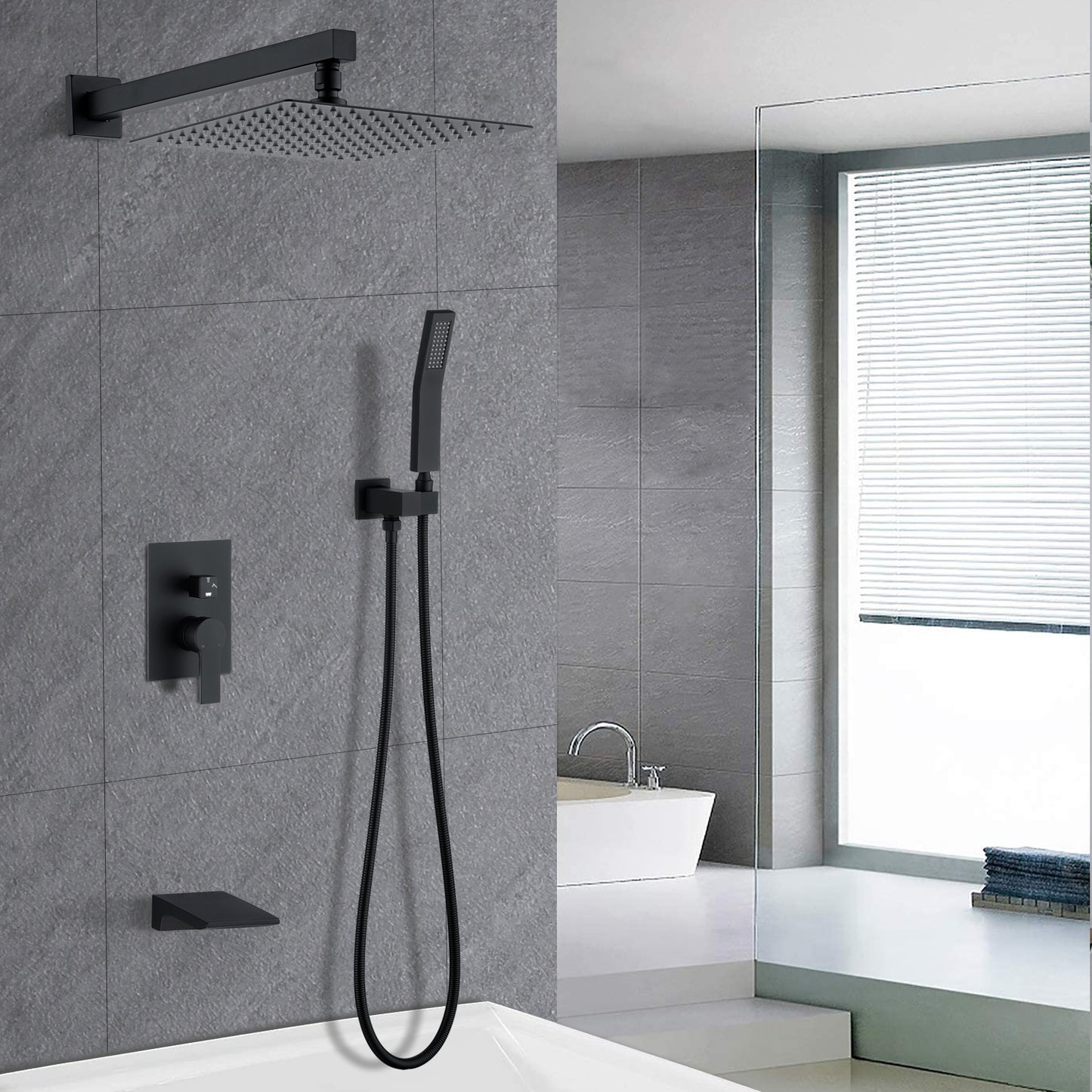 12 Inches Rain Shower Faucet Sets Complete with Shower Rough-in Valve Matte Black