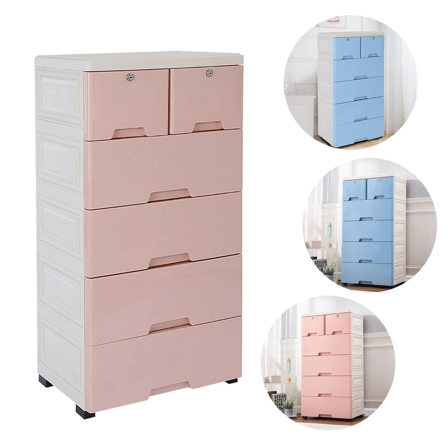 6 Drawer Plastic Dresser With Wheels Storage Cabinet Tower Closet Organizer Unit for Home Office Bedroom Living Room