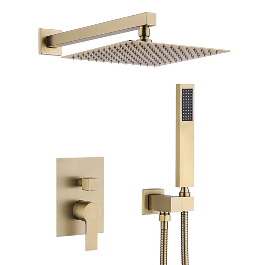 10 Inches Bathroom Brass Rainfall Shower System Shower Faucet Combo Set Brushed Gold