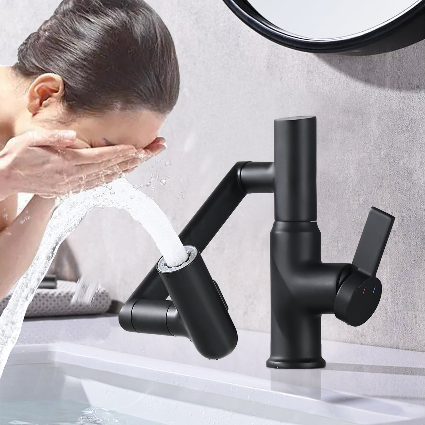 Faucet for Bathroom Sink; Bathroom Faucet with 1080° Rotary Faucet; 1 Hole; with Spray Dual Function; Temperature Display; ; Hot and Cold Dual Control; Suitable for Single Hole