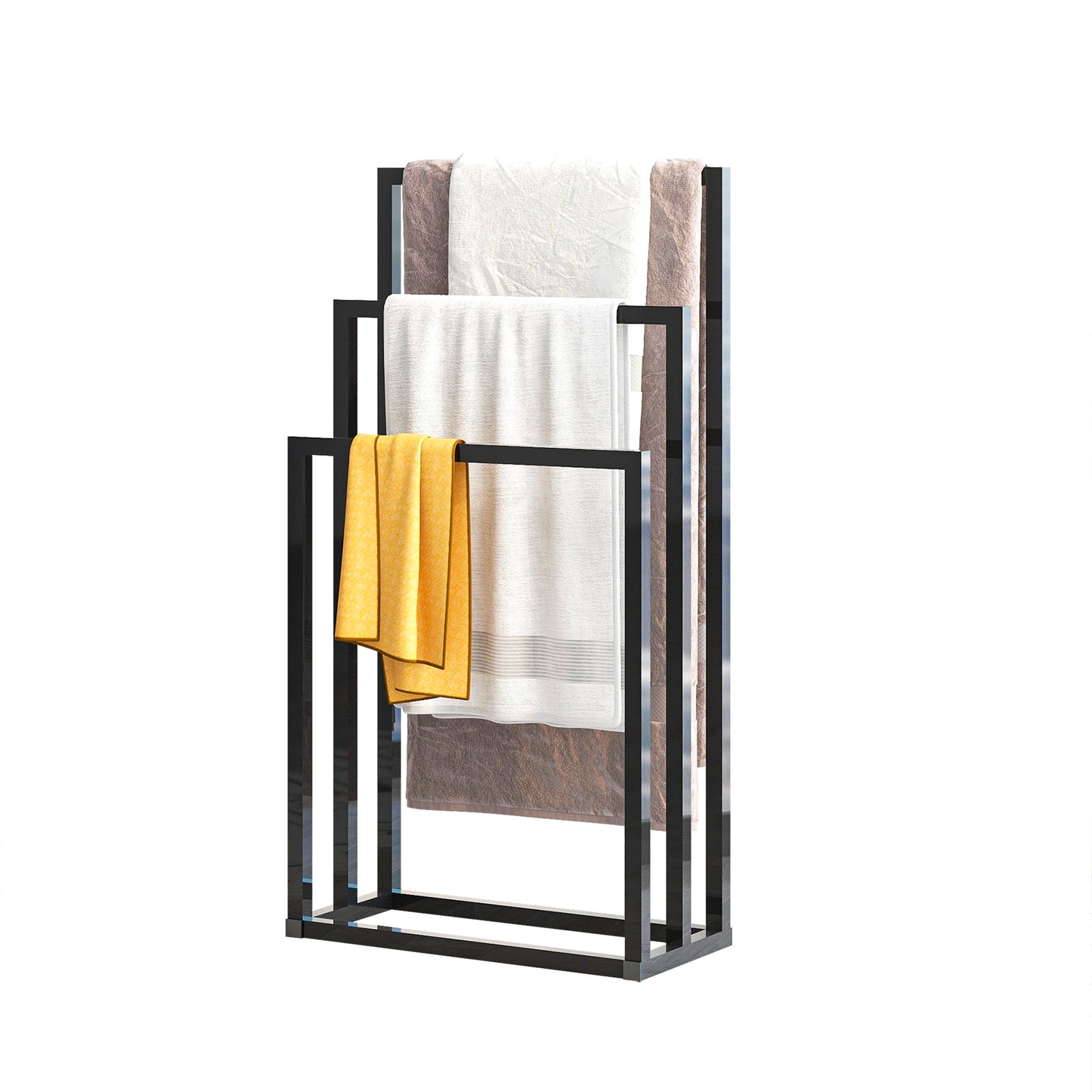 Metal Freestanding Towel Rack 3 Tiers Hand Towel Holder Organizer for Bathroom Accessories;  Black