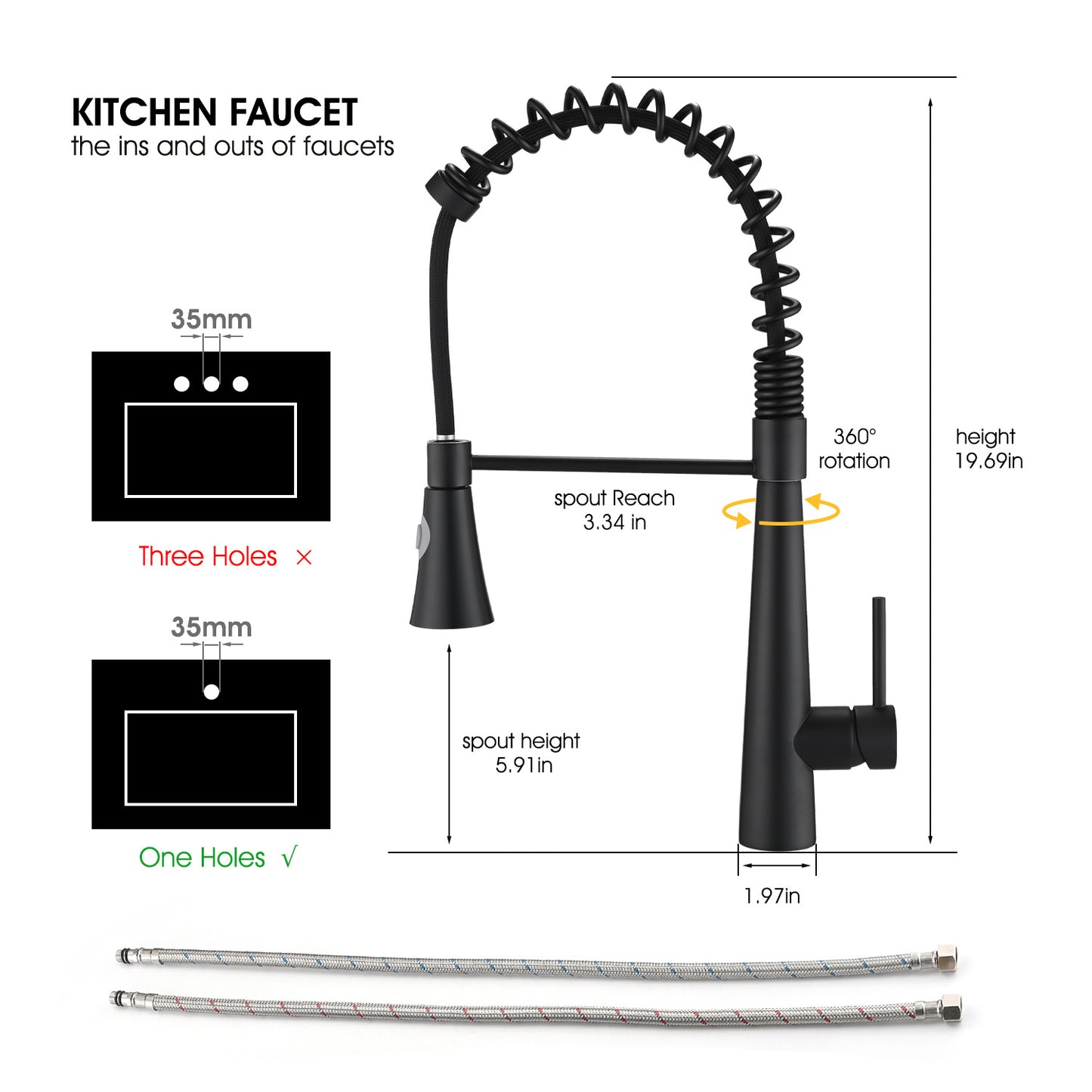 Kitchen Faucet with Pull Down Sprayer;  Commercial Style Kitchen Sink Faucet;  Faucets for Kitchen Sinks;  Single-Handle;  Magnetic Docking Spray Head;  Matte Black