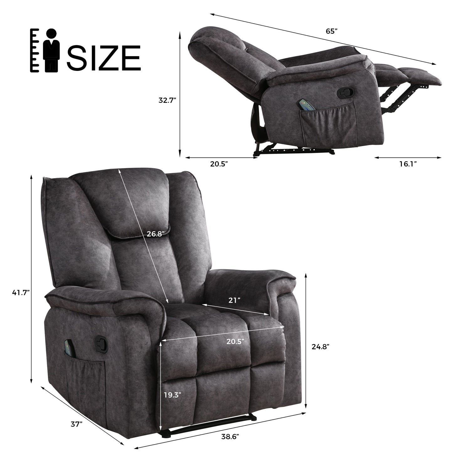 Recliner Chair for Living Room with Rocking Function and Side Pocket