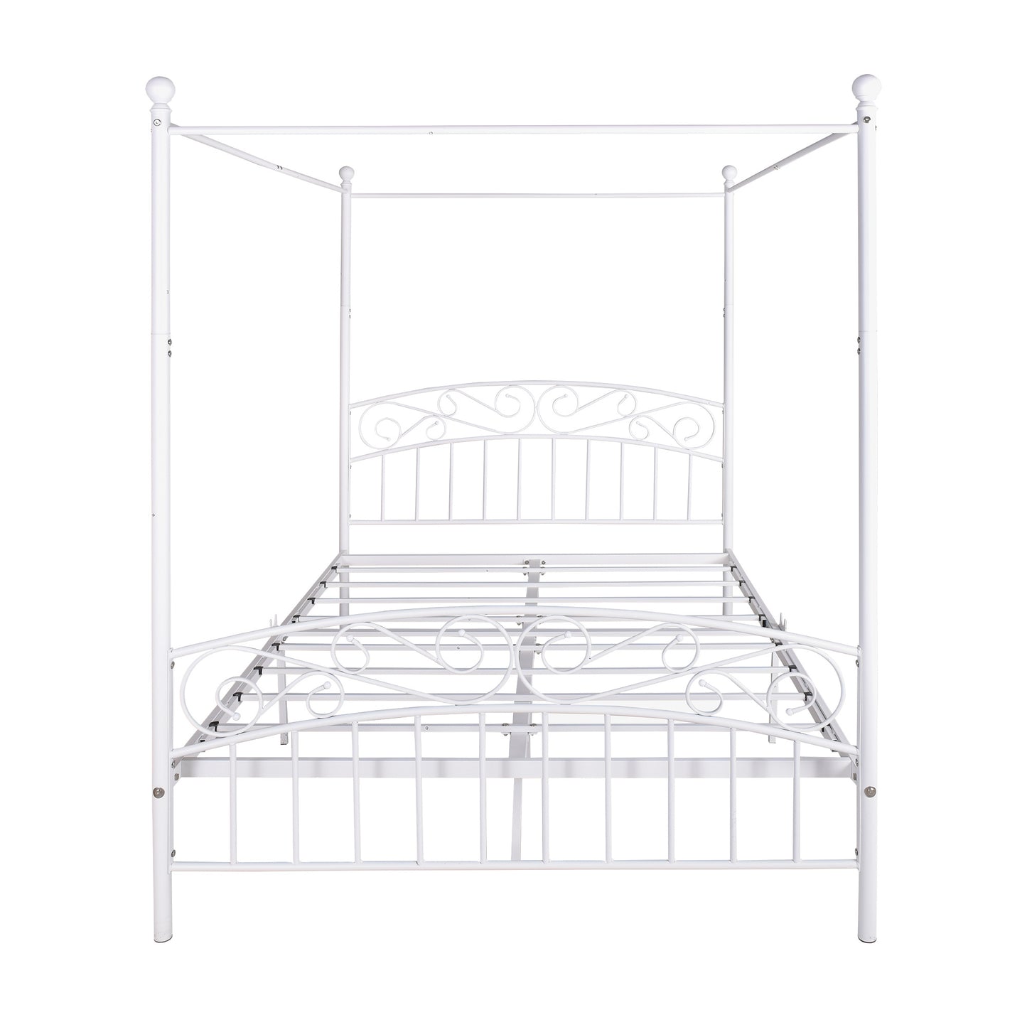 Metal Canopy Bed Frame with Ornate European Style Headboard & Footboard Perfectly Fits Your Mattress Easy DIY Assembly All Parts Included;  Full Black